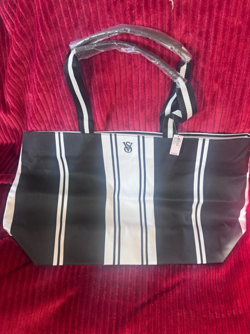 Victoria's Secret Black & White Striped Foldable Tote